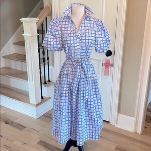 Avara Pinch Sommer Dress Midi Cherry Print Puff Sleeve Cotton New